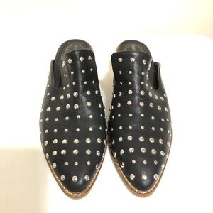 Black Leather Mules with Silver Accents